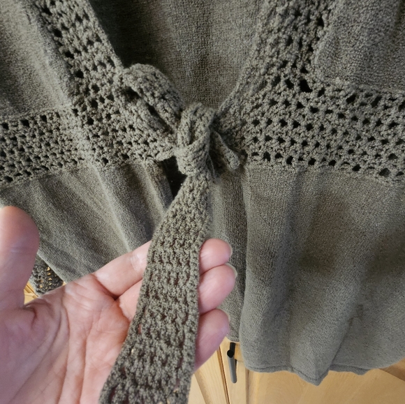 Womens Denver Hayes Green/greige Bohemian Tie Front Cardigan Size M/L - Picture 2 of 5